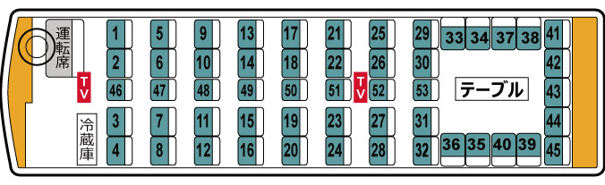 大型53人乗りバスセレガ（Ｊバス）後部座席タイプ【サロン席】正席45席＋補助席8席