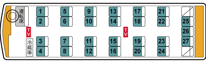 中型27人乗りサロンバス　セレガ（Ｊバス）後部座席タイプ【前向き】正席27席＋補助席0席